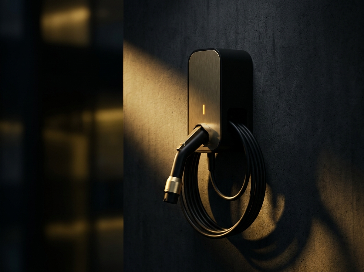 Level 2 EV charger mounted on a garage wall